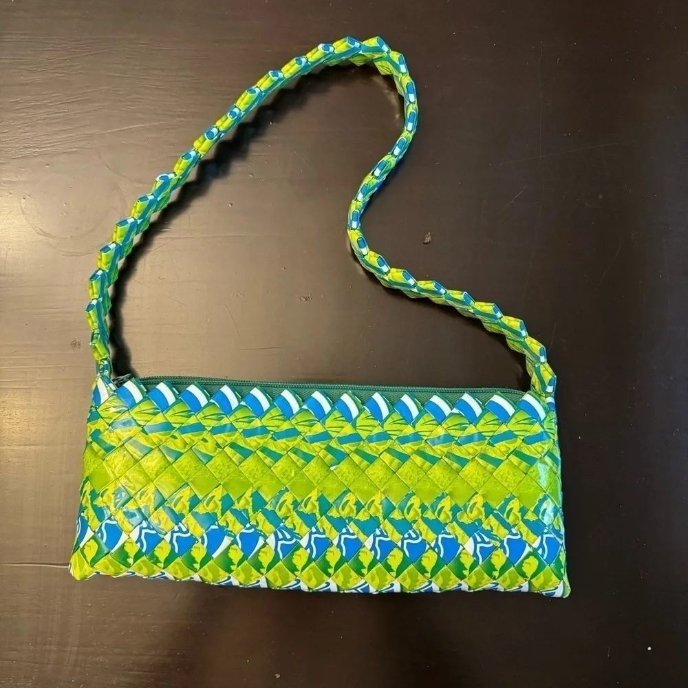 Vintage bubblegum wrapper purse short strap shoulder bag blue green 90s Y2K‎